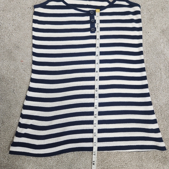 Y2K Vintage Old Navy White Stripped Thin Strap Henley Ribbed Tank Top Size M - Picture 6 of 10